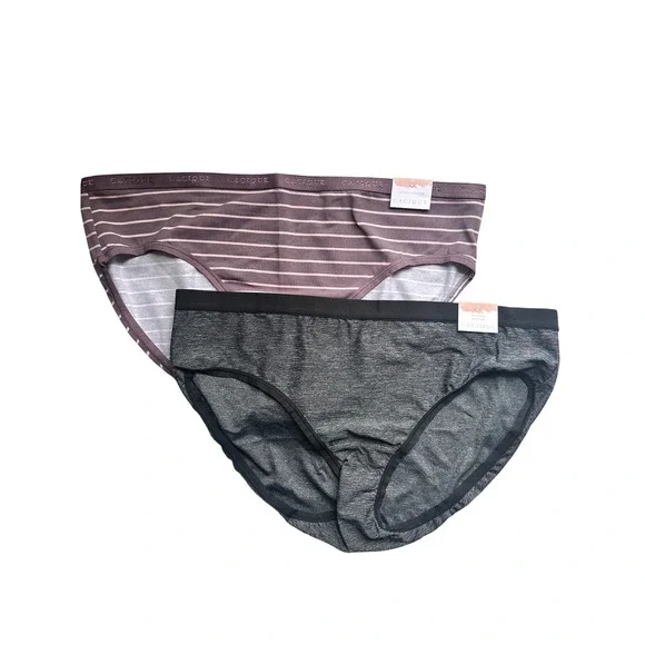 NWT Cacique Hipster Panties Size 12 Set of 2 Cotton No-Show Grey Purple Striped - Picture 1 of 5